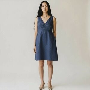 NWT J Crew Womens Silk V Neck Sleeveless Fit and Flare Dress 6 Blue Party